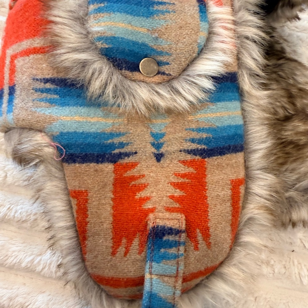 Pendleton Orange Blue Tan Patterned Wool Blanket … - image 4